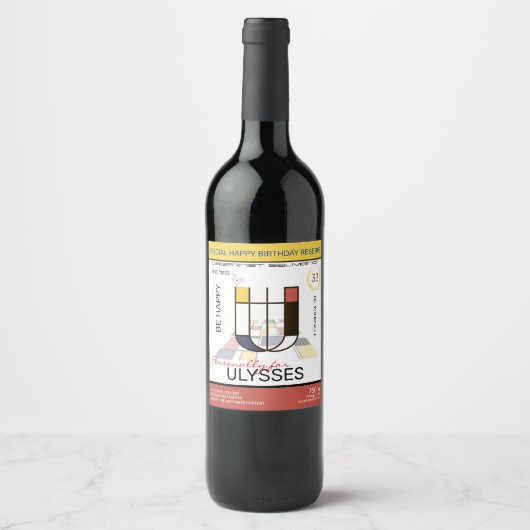 Neoplasticisme Abstracte Art Monogram. Brief U Wijn Etiket (Voorkant)