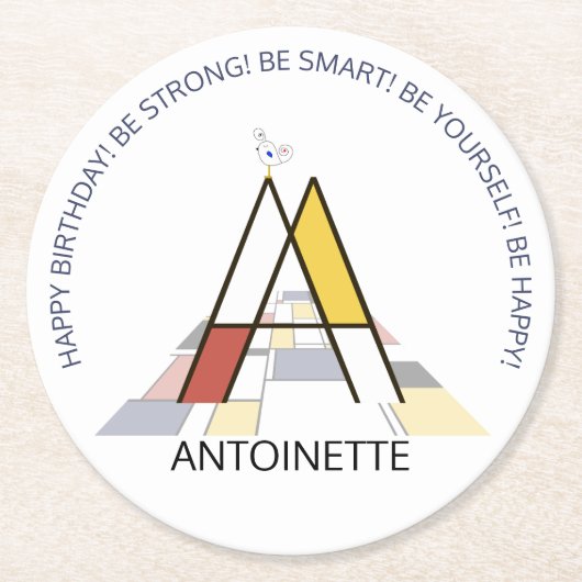 Neoplasticisme Art Cool Monogram. Brief A Ronde Kartonnen Onderzetter (Voorkant)