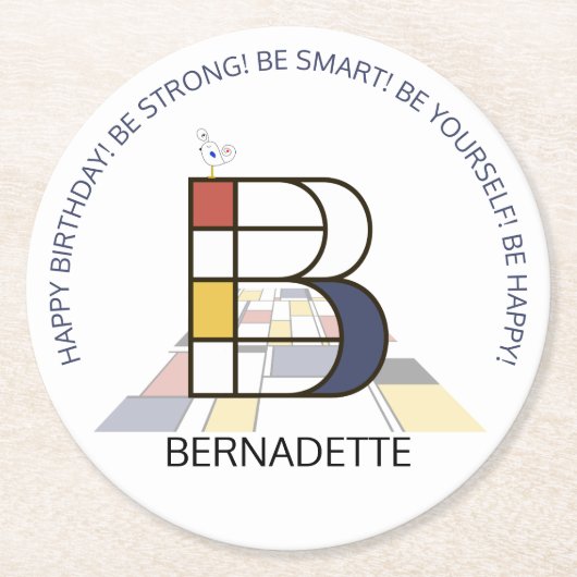 Neoplasticisme Art Cool Monogram. Brief B Ronde Kartonnen Onderzetter (Voorkant)