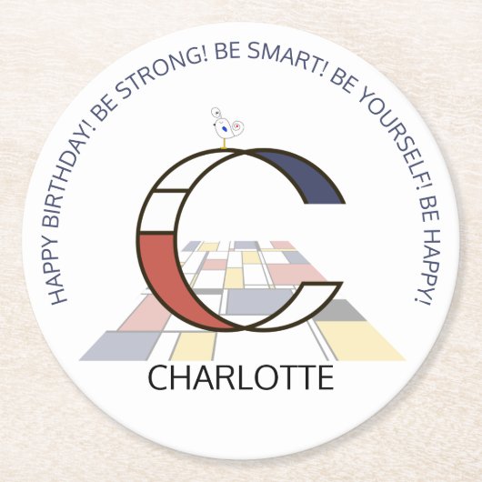 Neoplasticisme Art Cool Monogram. Brief C Ronde Kartonnen Onderzetter (Voorkant)