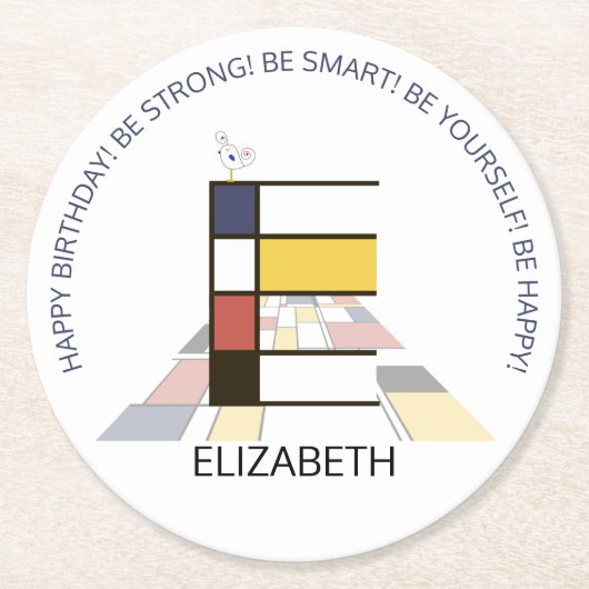 Neoplasticisme Art Cool Monogram. Brief E Ronde Kartonnen Onderzetter (Voorkant)