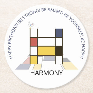 Neoplasticisme Art Cool Monogram. Brief H Ronde Kartonnen Onderzetter