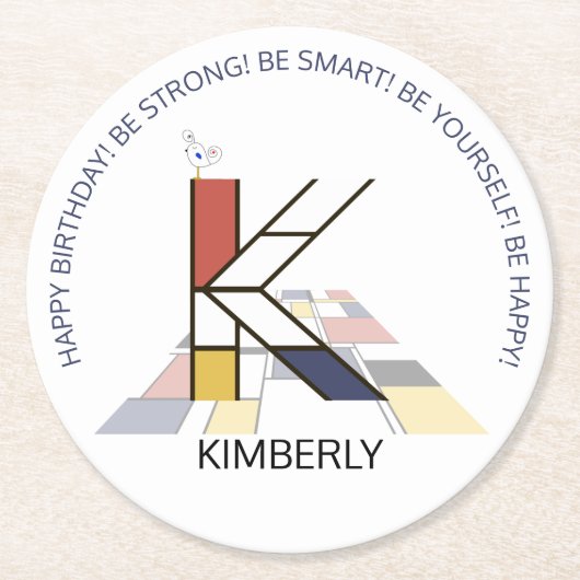 Neoplasticisme Art Cool Monogram. Brief K Ronde Kartonnen Onderzetter (Voorkant)