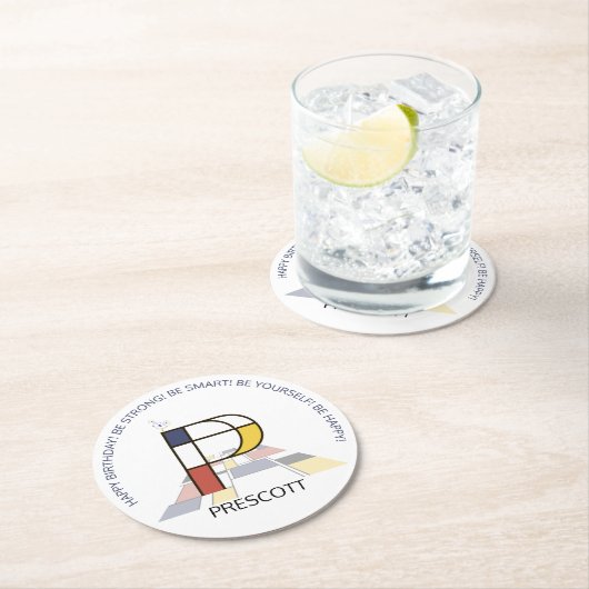 Neoplasticisme Art Cool Monogram. Brief P Ronde Kartonnen Onderzetter (Insitu)