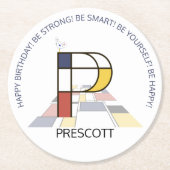 Neoplasticisme Art Cool Monogram. Brief P Ronde Kartonnen Onderzetter (Voorkant)