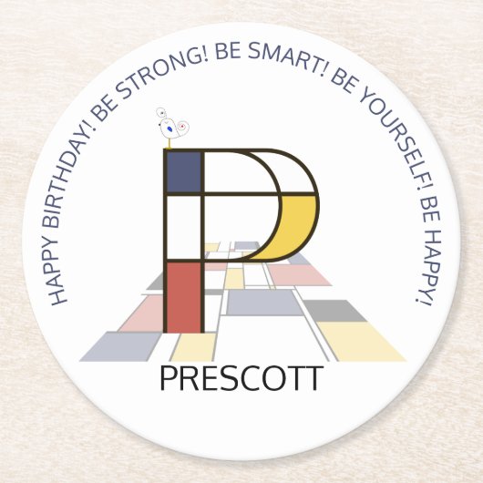 Neoplasticisme Art Cool Monogram. Brief P Ronde Kartonnen Onderzetter (Voorkant)