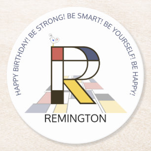 Neoplasticisme Art Cool Monogram. Brief R Ronde Kartonnen Onderzetter