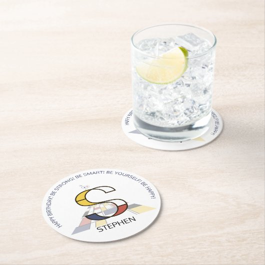 Neoplasticisme Art Cool Monogram. Brief S Ronde Kartonnen Onderzetter (Insitu)