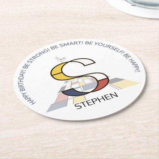 Neoplasticisme Art Cool Monogram. Brief S Ronde Kartonnen Onderzetter (Gebogen)