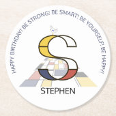 Neoplasticisme Art Cool Monogram. Brief S Ronde Kartonnen Onderzetter (Voorkant)