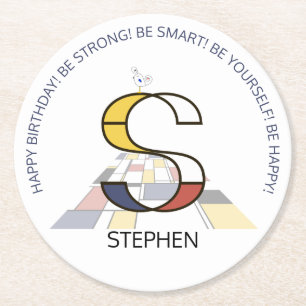 Neoplasticisme Art Cool Monogram. Brief S Ronde Kartonnen Onderzetter