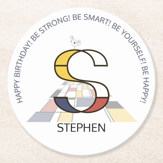 Neoplasticisme Art Cool Monogram. Brief S Ronde Kartonnen Onderzetter (Voorkant)