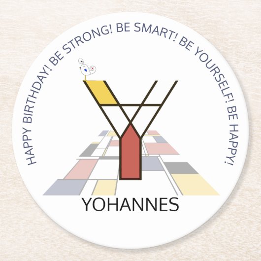 Neoplasticisme Art Cool Monogram. Brief Y Ronde Kartonnen Onderzetter (Voorkant)