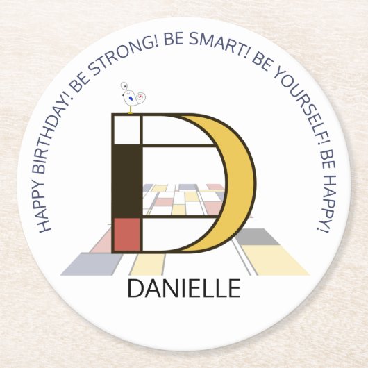 Neoplasticisme Art Cool Monogram. Letter D Ronde Kartonnen Onderzetter (Voorkant)