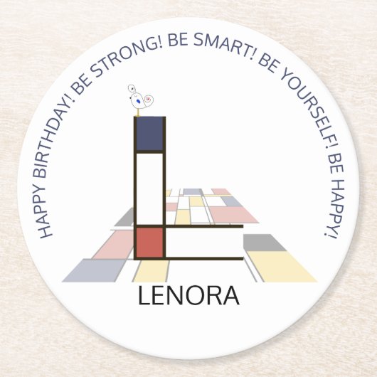 Neoplasticisme Art Cool Monogram. Letter L Ronde Kartonnen Onderzetter (Voorkant)