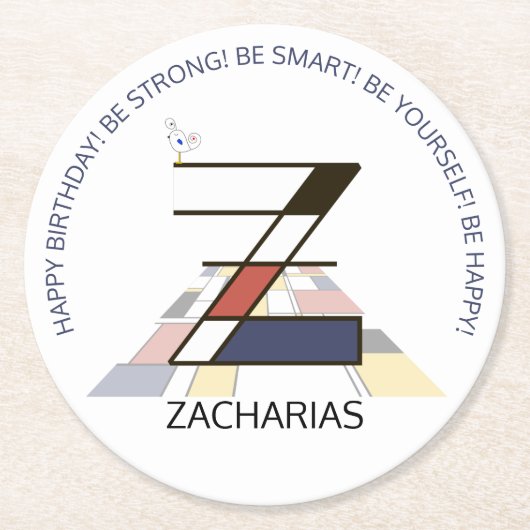 Neoplasticisme Art Cool Monogram. Letter Z Ronde Kartonnen Onderzetter (Voorkant)