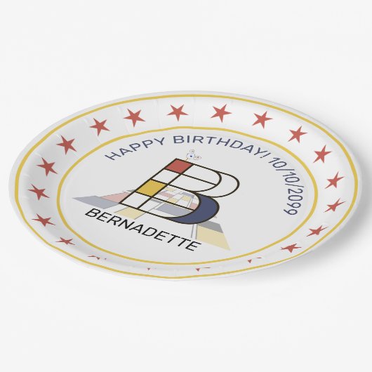 Neoplasticisme Art Elegant Monogram. Brief B Papieren Bordje (Gekanteld)