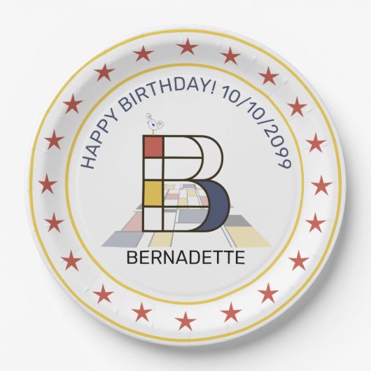 Neoplasticisme Art Elegant Monogram. Brief B Papieren Bordje (Voorkant)