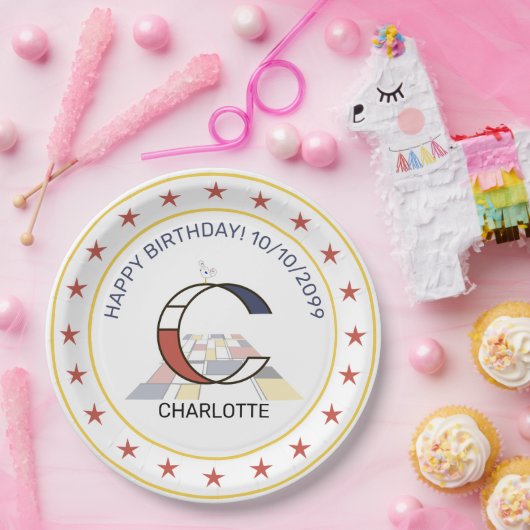 Neoplasticisme Art Elegant Monogram. Brief C Papieren Bordje (Feest)