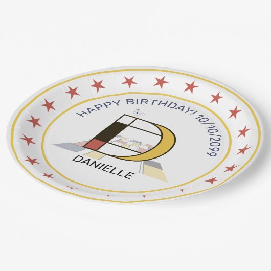 Neoplasticisme Art Elegant Monogram. Brief D Papieren Bordje (Gekanteld)