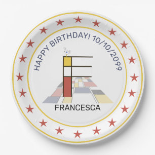 Neoplasticisme Art Elegant Monogram. Brief F Papieren Bordje