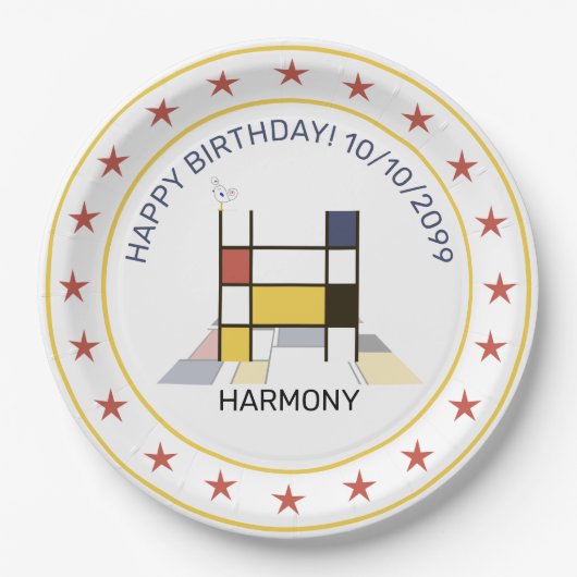 Neoplasticisme Art Elegant Monogram. Brief H Papieren Bordje (Voorkant)