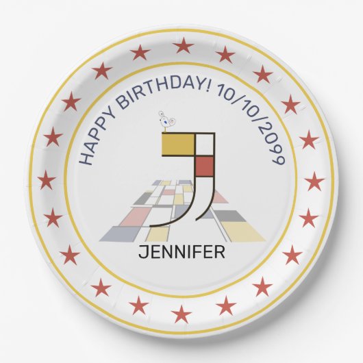 Neoplasticisme Art Elegant Monogram. Brief J Papieren Bordje (Voorkant)