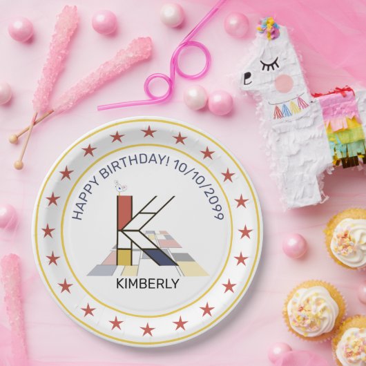 Neoplasticisme Art Elegant Monogram. Brief K Papieren Bordje (Feest)