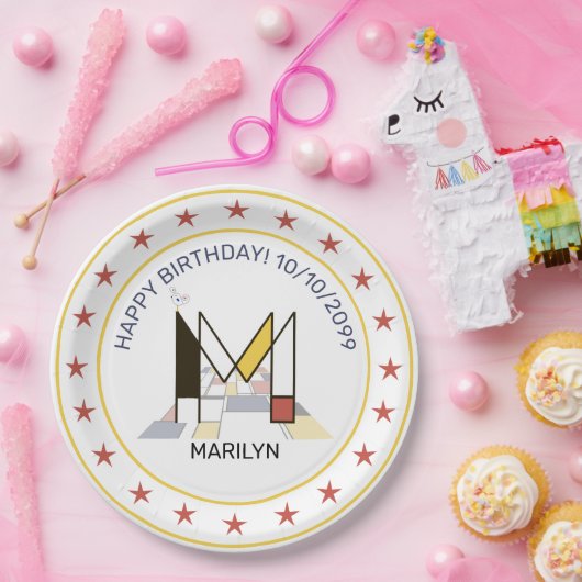 Neoplasticisme Art Elegant Monogram. Brief M Papieren Bordje (Feest)