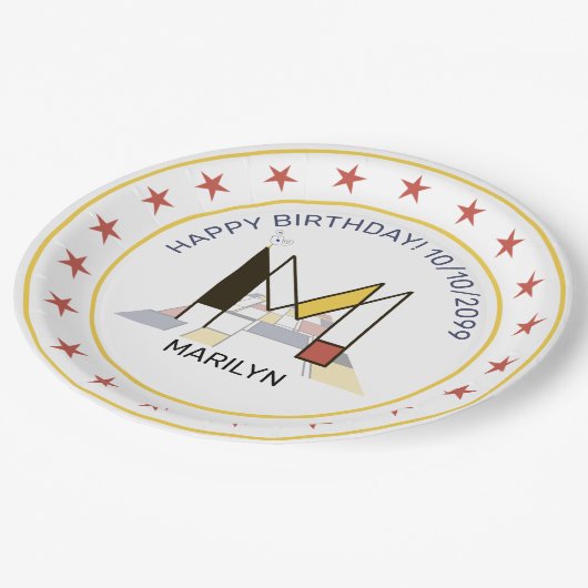 Neoplasticisme Art Elegant Monogram. Brief M Papieren Bordje (Gekanteld)