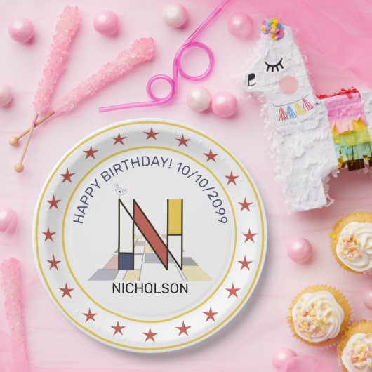 Neoplasticisme Art Elegant Monogram. Brief N Papieren Bordje (Feest)