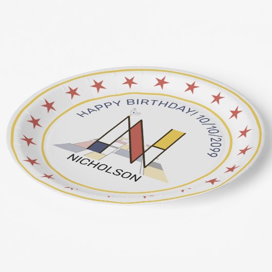 Neoplasticisme Art Elegant Monogram. Brief N Papieren Bordje (Gekanteld)