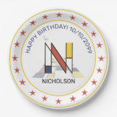 Neoplasticisme Art Elegant Monogram. Brief N Papieren Bordje (Voorkant)