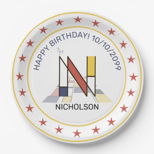 Neoplasticisme Art Elegant Monogram. Brief N Papieren Bordje (Voorkant)