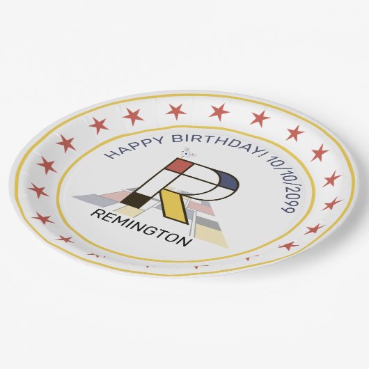 Neoplasticisme Art Elegant Monogram. Brief R Papieren Bordje (Gekanteld)