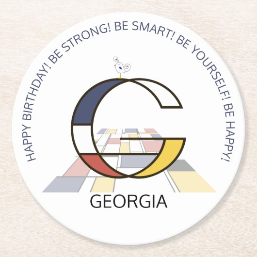 Neoplasticisme Kunst Koel Monogram. Letter G Ronde Kartonnen Onderzetter (Voorkant)