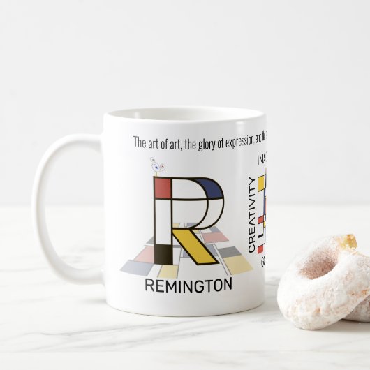 Neoplasticisme Kunst Stijlvol monogram. Brief R Koffiemok (Met donut)