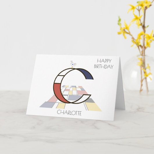 Neoplasticisme Style Monogram. Brief C Kaart (Gele Bloem)