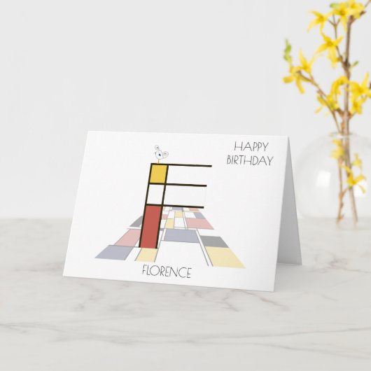 Neoplasticisme Style Monogram. Brief F Kaart (Gele Bloem)