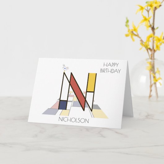 Neoplasticisme Style Monogram. Brief N Kaart (Gele Bloem)