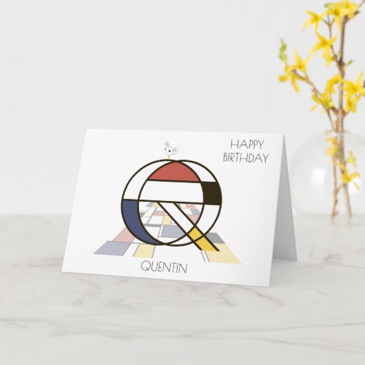 Neoplasticisme Style Monogram. Brief Q Kaart (Gele Bloem)