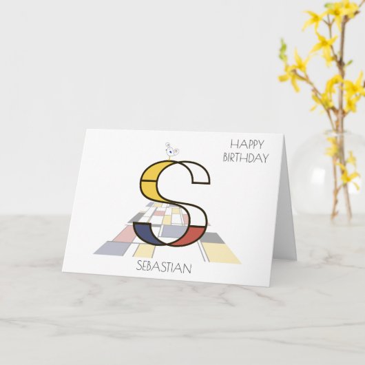 Neoplasticisme Style Monogram. Brief S Kaart (Gele Bloem)
