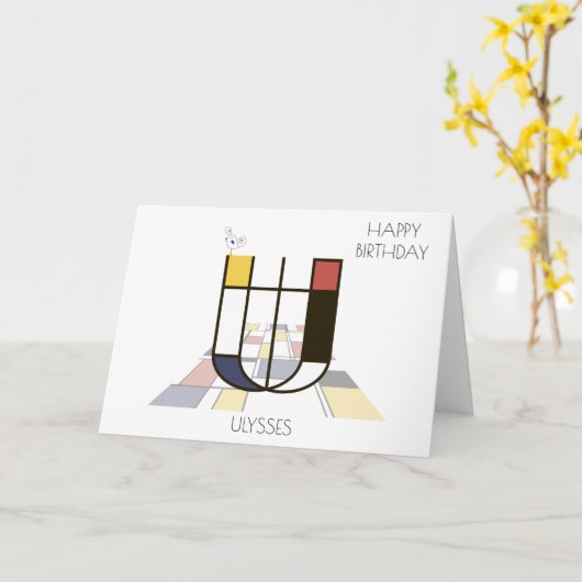 Neoplasticisme Style Monogram. Brief U Kaart (Gele Bloem)