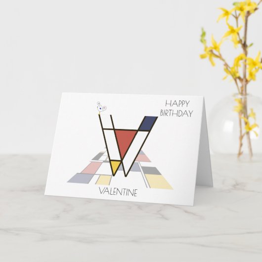 Neoplasticisme Style Monogram. Brief V Kaart (Gele Bloem)