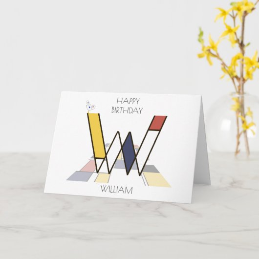 Neoplasticisme Style Monogram. Brief W Kaart (Gele Bloem)