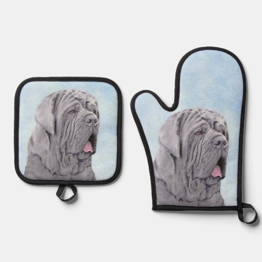 Neopolitan Mastiff Schilderen Grijs Originele Hond Ovenwant & Pannenlap Set (Voorkant)