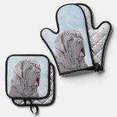 Neopolitan Mastiff Schilderen Grijs Originele Hond Ovenwant & Pannenlap Set (Voorkant / Achterkant)