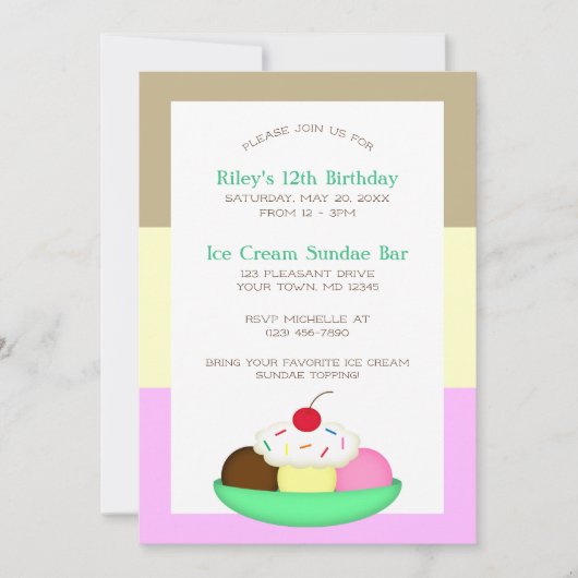 Neopolitan Stripe Ice Cream Sundae Verjaardag Kaart (Voorkant)