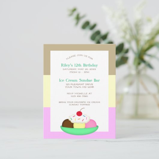 Neopolitan Stripe Ice Cream Sundae Verjaardag Uitn Briefkaart (Staand voorkant)