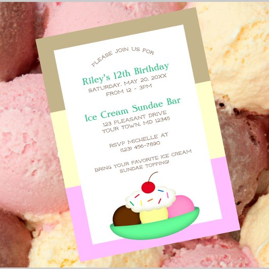 Neopolitan Stripe Ice Cream Sundae Verjaardag Uitn Briefkaart